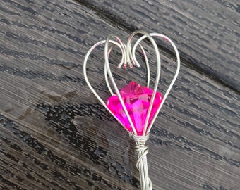 Fairy Wand,  Princess Scepter, Bright Pink Jewel Scepter, Silver and Pink Princess Wand,