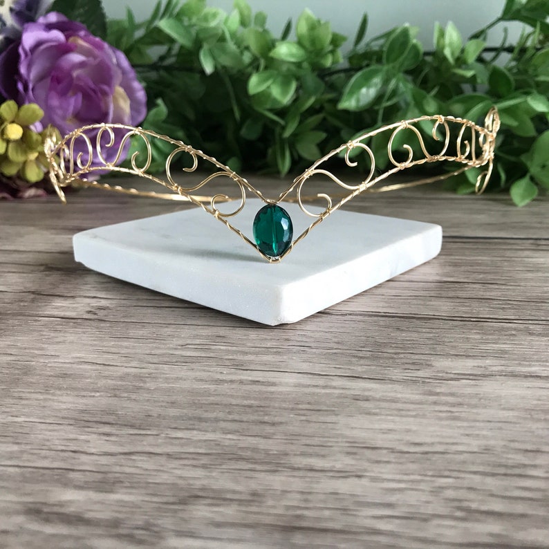 Emerald Crystal Forehead Tiara Jewel Crown Elven Circlet, Elven Tiara, Medieval Circlet, Crystal Crown image 5