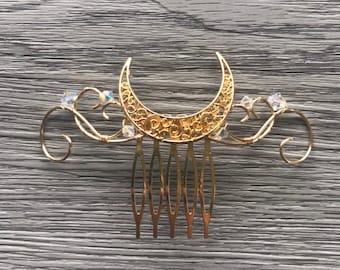 Crescent Moon Hair Comb: Swarovski Crystal Celestial Hair Piece