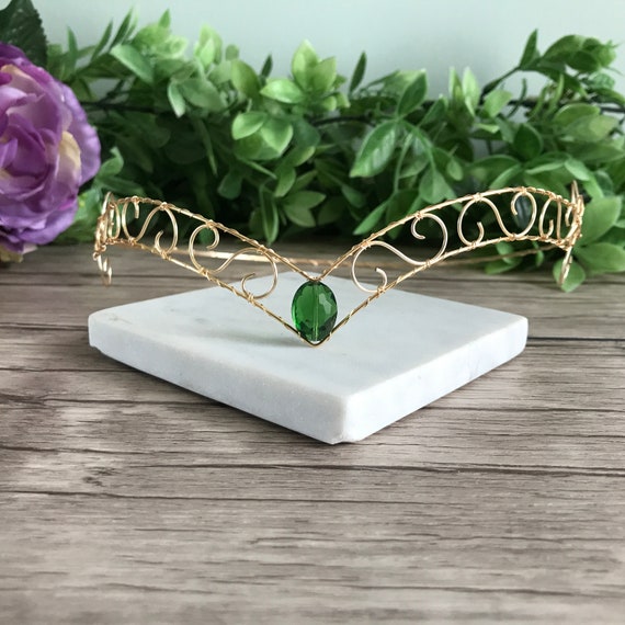 GIUSOBG Elfen Kopfschmuck Retro Grünes Strass Tiara GIUSOBG Elfen Kopfschmuck Retro Grünes Strass Tiara