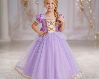 Rapunzel Dress for Girls, Tangled Costume Princess Dress Gown, Purple Fairy Cosplay Outfit Birthday Gift