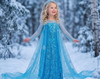 Elsa-kostuum voor meisjes, elsa-jurk peuter, sprankelende elsa-prinsesjurk, blauwe prinses baljurk verjaardagscadeau