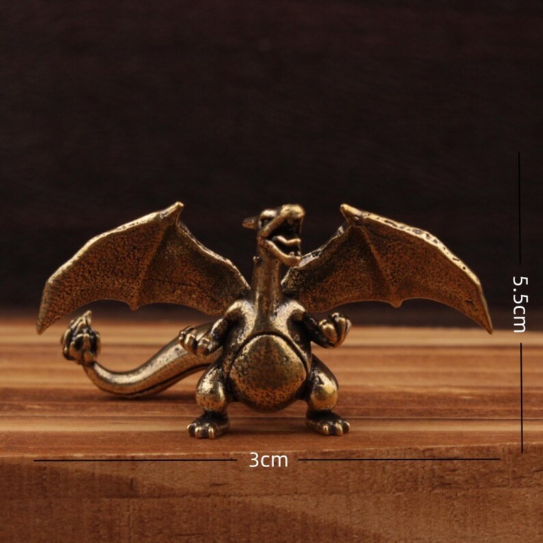 Solid Brass Dragon Figurine Miniature, Fantasy Winged Dragon Statue ...