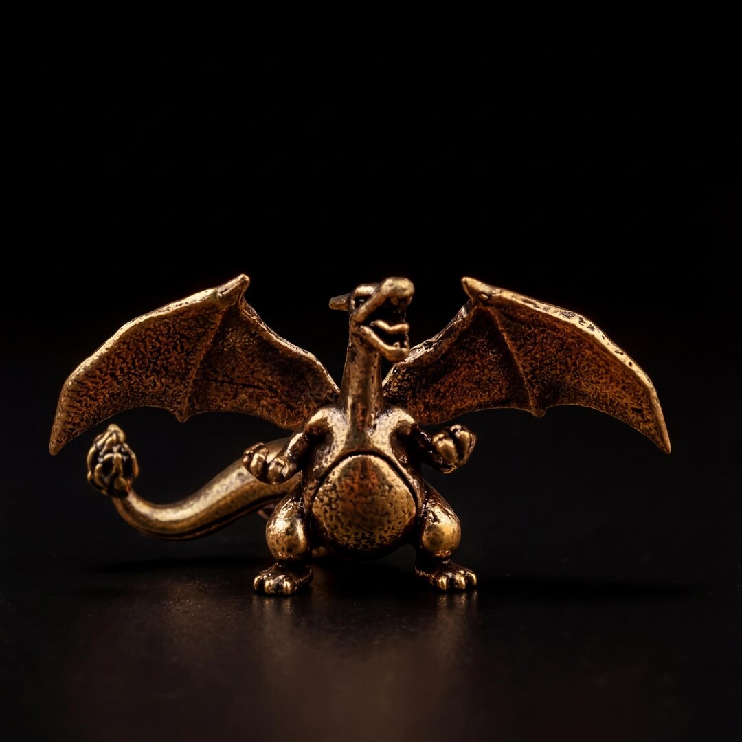 Solid Brass Dragon Figurine Miniature, Fantasy Winged Dragon Statue ...