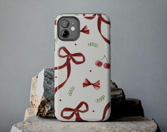 Handyhülle mit rotem Band und Kirsche | Vintage-inspirierter robuster Schutz