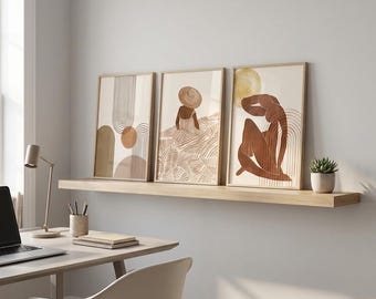 Abstract Geometric Print Set, Neutral Tone Gallery Wall Art, A3 Matte Paper