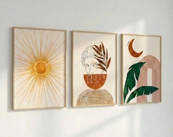 Abstract Geometric Print Set, Neutral Tone Gallery Wall Art, A3 Matte Paper