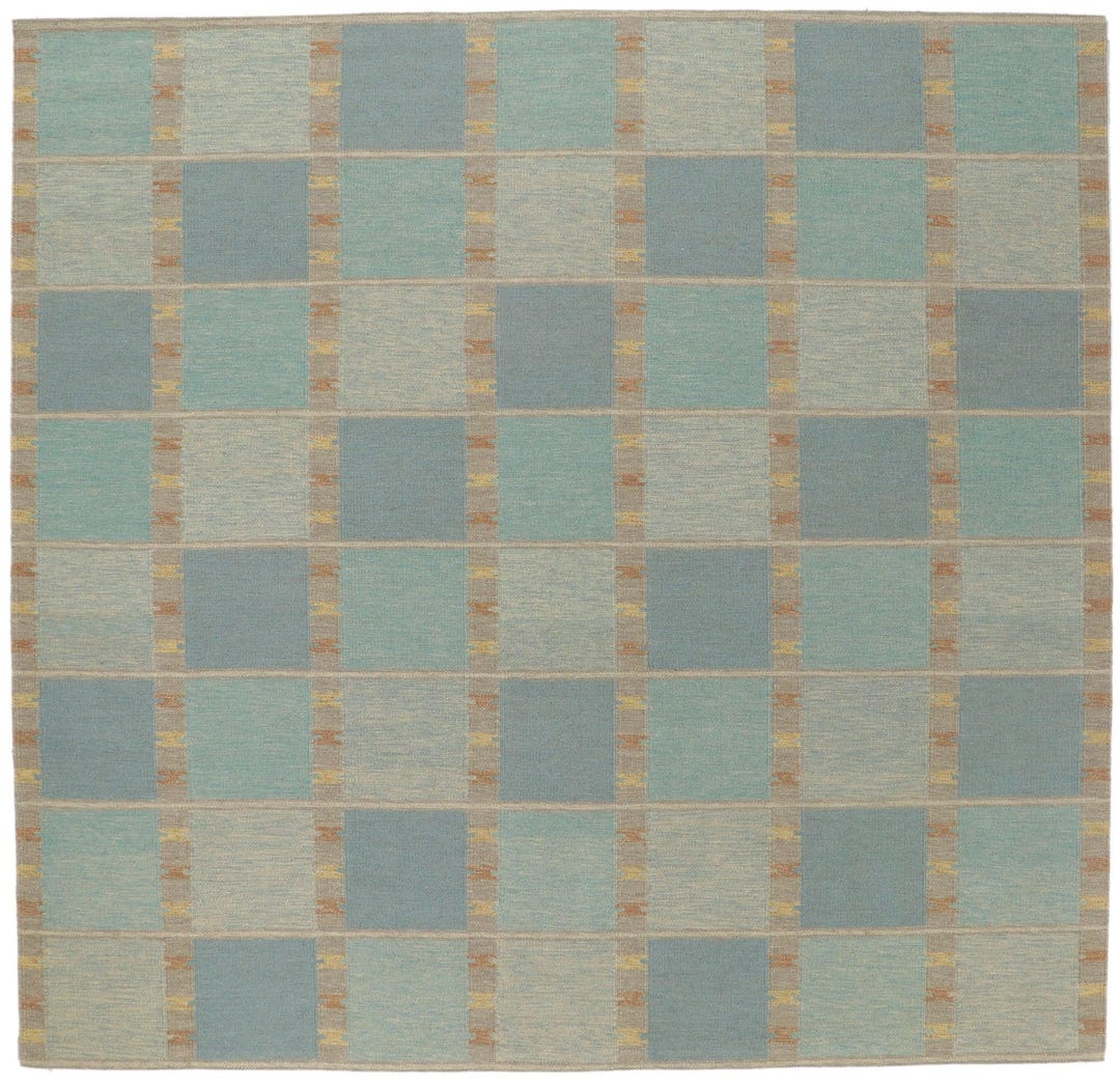 Blue Checked Rug Hand Woven Blue Checkered Rug, Modern Geometric Flatweave Area Rug ...