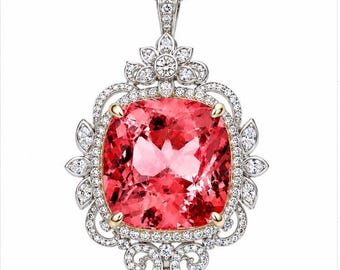 Natural Padparadscha Sapphire Pendant, 20MM Cushion Cut Sterling Silver Statement Necklace