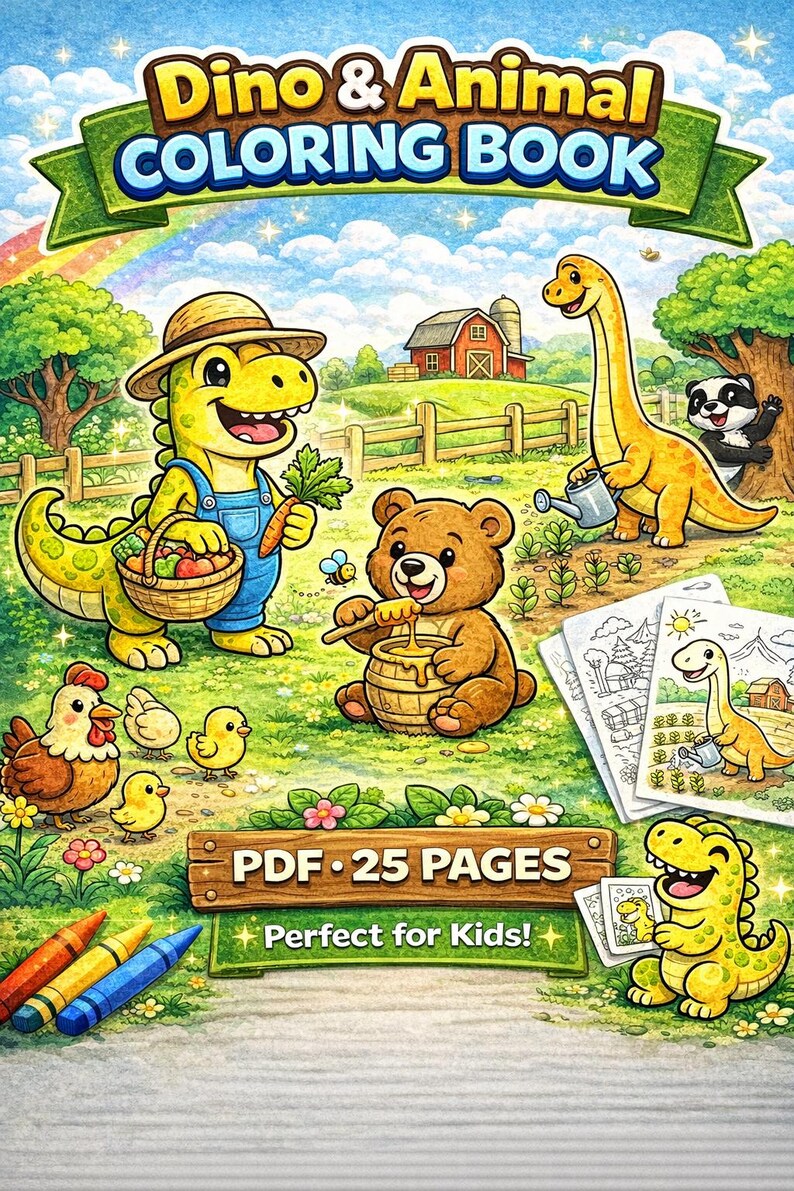 Cute Dinosaur Coloring Pages for Kids Ages 3-8 Printable PDF 25 Pages ...