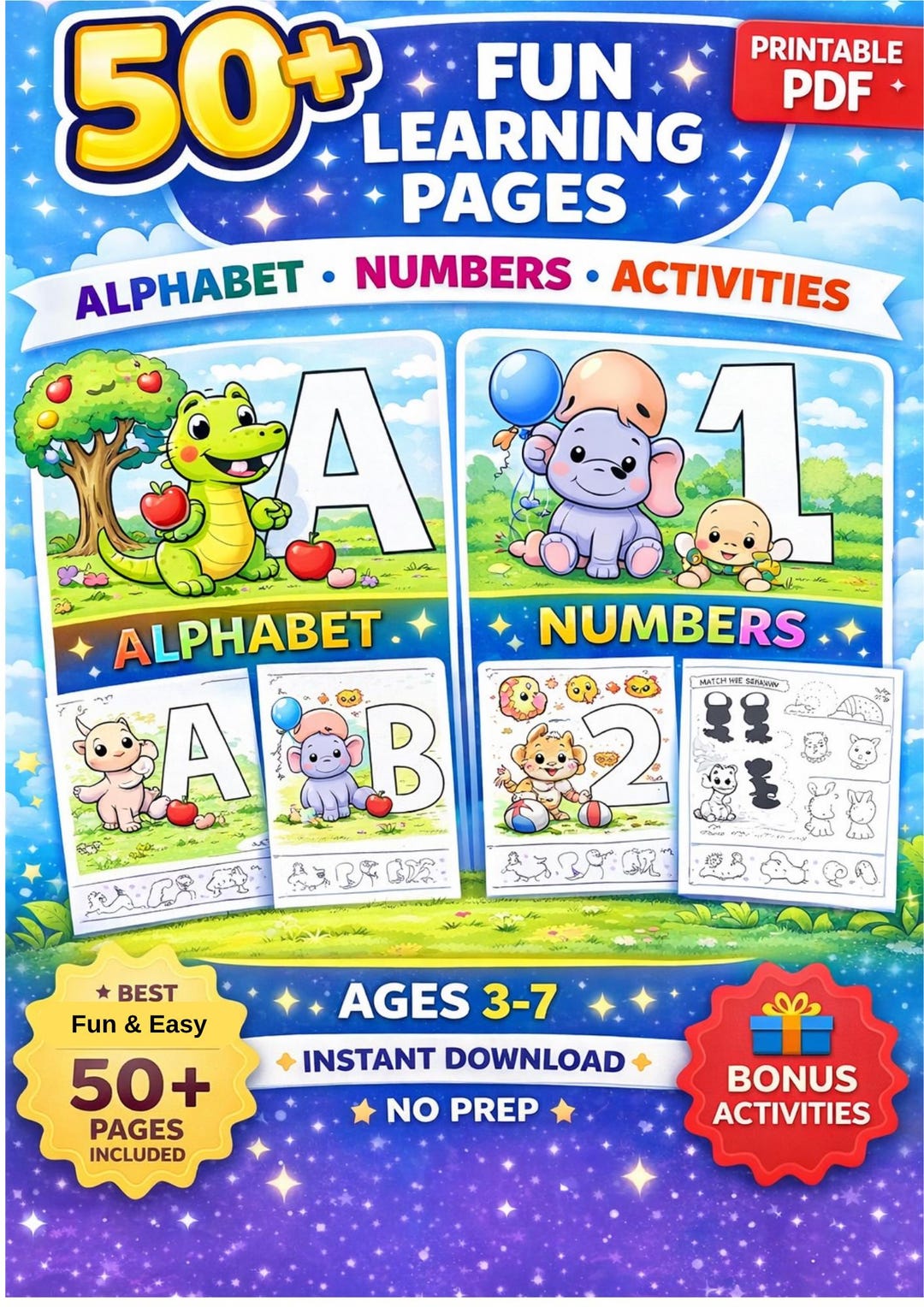 Printable Kids Worksheets PDF, Alphabet Tracing, Numbers Learning