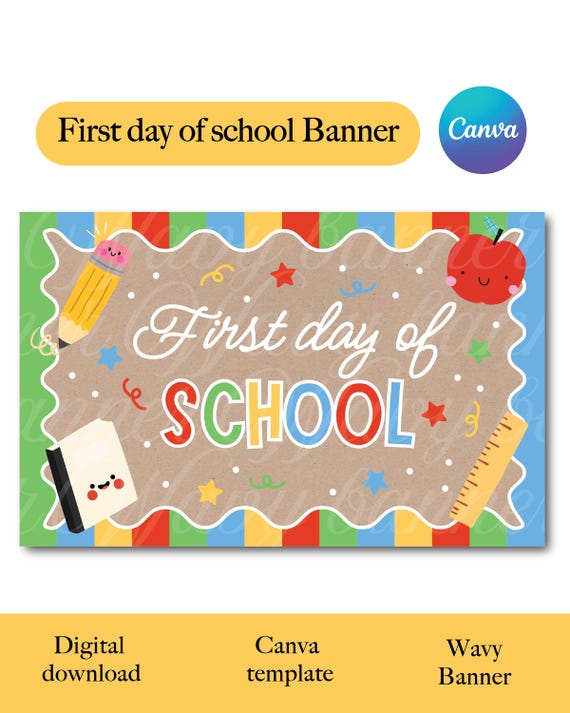 First day of school banner, digital banner, canva template