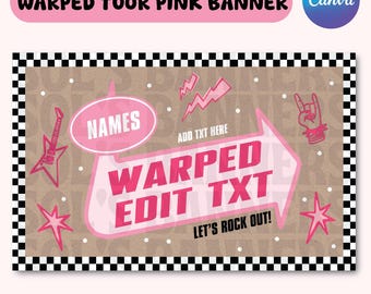 Warped Tour Pink Banner | Punk Rock Party Decor, Canva Template (Digital Download)