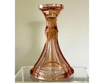 VTG Pink Depression Glass Candlestick Art Deco Pressed Octagon Elegant Holder
