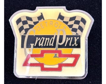 VTG Detroit Grand Prix Chevrolet Pin Racing Flags Chevy Bowtie Enamel Lapel