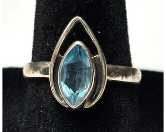 Sterling Silber Blautopas Ring Marquise Tropfen Moderne minimalistische Ring Größe 8