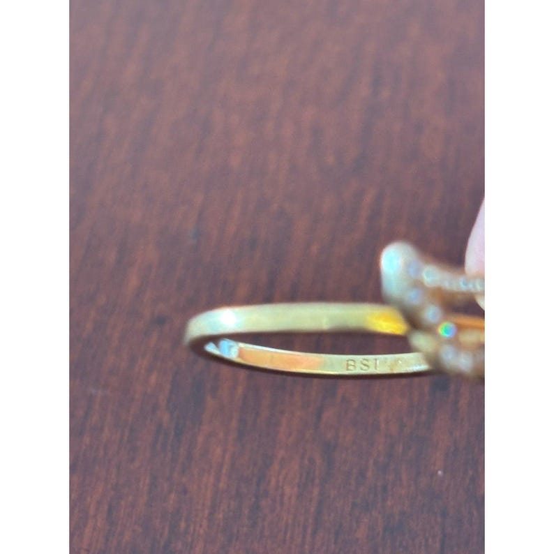 Sterling Silver Angel Wing Ring, Gold Vermeil Adjustable, CZ Accent, Celestial image 3
