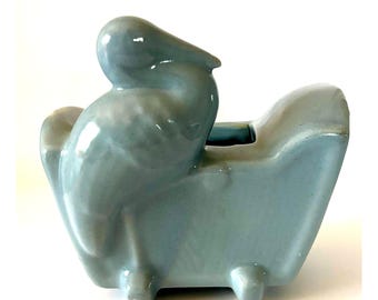 VTG Blue Ceramic Bird Planter MCM Art Pottery Small Planter Vase Figurine Decor