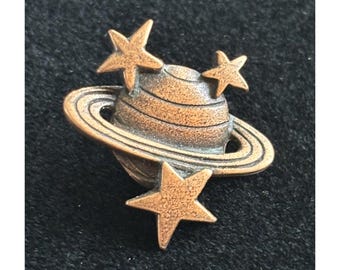 Vintage JJ Saturn Planet Lapel Pin Celestial Space Astronomy Jonette Jewelry
