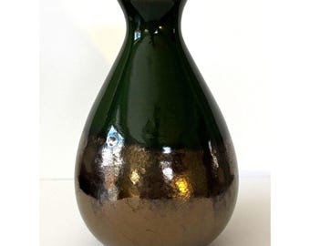 VTG Green Bud Vase Metallic Bronze Luster Small Decorative Modern Farmhouse