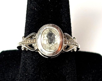 Sterling Silver White Topaz Ring Oval Faceted Boho India 925 Size 7
