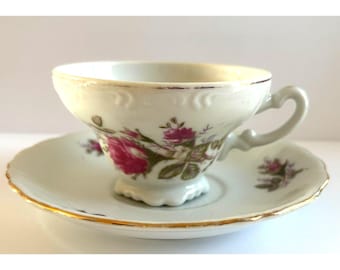 VTG Creative Royal Elegance Teacup Saucer Pink Rose Gold Trim Footed Cup Japan
