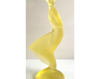 VTG Czech Desna Art Glass Lady in the Wind Figurine Yellow Bohemian 1930s AS-IS