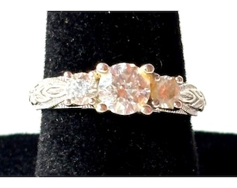 Anillo PAJ de plata de ley 925 con 3 piedras de circonita cúbica, anillo de promesa para el pasado, presente y futuro, talla 6.