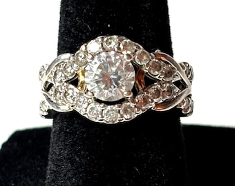Sterling Silver CZ Halo Ring Engagement Style PAJ 925 Size 7 Sparklep