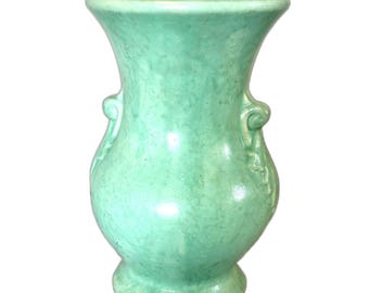 VTG McCoy Pottery Vase Matte Seafoam Green Arts Crafts Leaf Scroll 11.5"