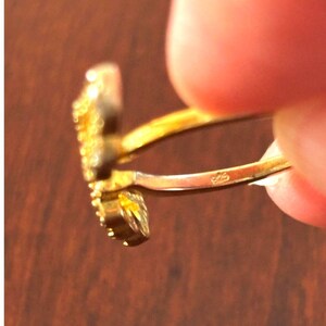 Sterling Silver Angel Wing Ring, Gold Vermeil Adjustable, CZ Accent, Celestial image 4