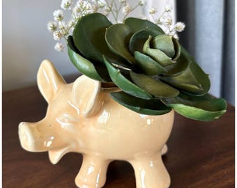 VTG Ceramic Planter Laughing Pig Figurine Farmhouse Decor Small Planter Kitsch