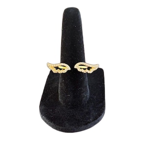 Sterling Silver Angel Wing Ring, Gold Vermeil Adjustable, CZ Accent, Celestial image 1