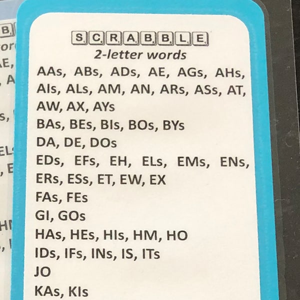 Scrabble 2 letter words bookmark!