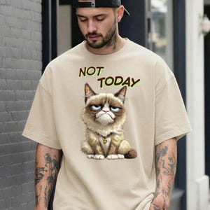 Grumpy Cat-T-shirt, grappig ochtendkat-T-shirt, comfortkleuren uniseks shirt