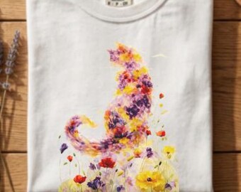 Floral Cat T-Shirt, Wildflower Animal Lover Tee, Nature Inspired Comfort Colors Shirt