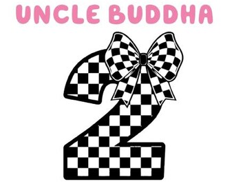 Uncle Buddha 2nd Birthday Girl Shirt, Racing Theme Two Years Old Tee, Checkered Flag Race Party Outfit, Second Bday Top PNG