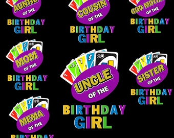 Birthday Girl Family Party PNG Bundle, Colorful Card Game Inspired Celebration Design, Matching Family Birthday Graphic, Digital Download