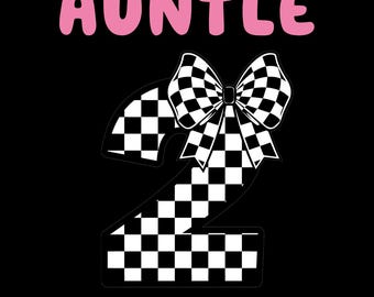 Auntie 2nd Birthday Shirt, Checkered Bow Two Year Old Girl Tee, Second Birthday Outfit, Cute Toddler Bday Party Top PNG
