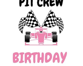 Pit Crew Birthday Girl Shirt, Racing Theme Party Tee, Checkered Flag Pink Race Car Outfit, Kids Toddler Bday Celebration Top PNG
