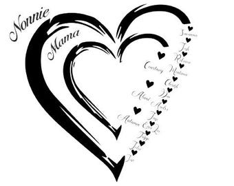 Custom Grandma Name PNG, Nonnie Mama Personalized Design, Family Name Digital Download, Nana Gift Graphic for Shirts, Prints PNG