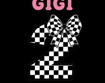 Gigi 2nd Birthday Checkered Bow Two Party Design PNG