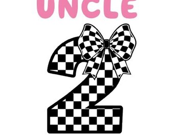 Uncle 2nd Birthday Girl Shirt, Racing Theme Two Years Old Tee, Checkered Flag Race Party Outfit, Toddler Second Bday Top PNG