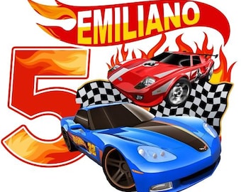 5th Birthday Boy Race Car Shirt, Custom Name Emiliano, Kids Racing Birthday Tee PNG