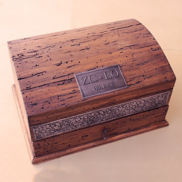 Personalized Rustic Jewelry Box, unique details and drawer. BIG SIZE