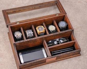 Valet Box for Men, Watch Box, Watch Case, Men's Watch Box, Watch Box for Men, Wood Watch Box - Personalized Valet for 5 watches.