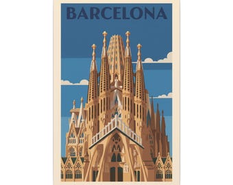 Barcelona Sagrada Familia Matte Canvas Print Stretched Travel Poster Wall Art
