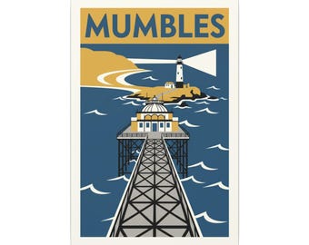 Mumbles Pier Lighthouse Vintage Travel Canvas