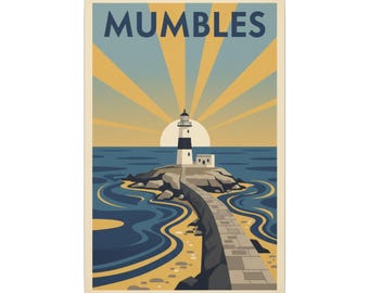 Mumbles Lighthouse Vintage Travel Poster Canvas