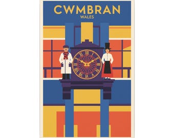 Cwmbran Wales Vintage Clock Tower Matte Canvas Print